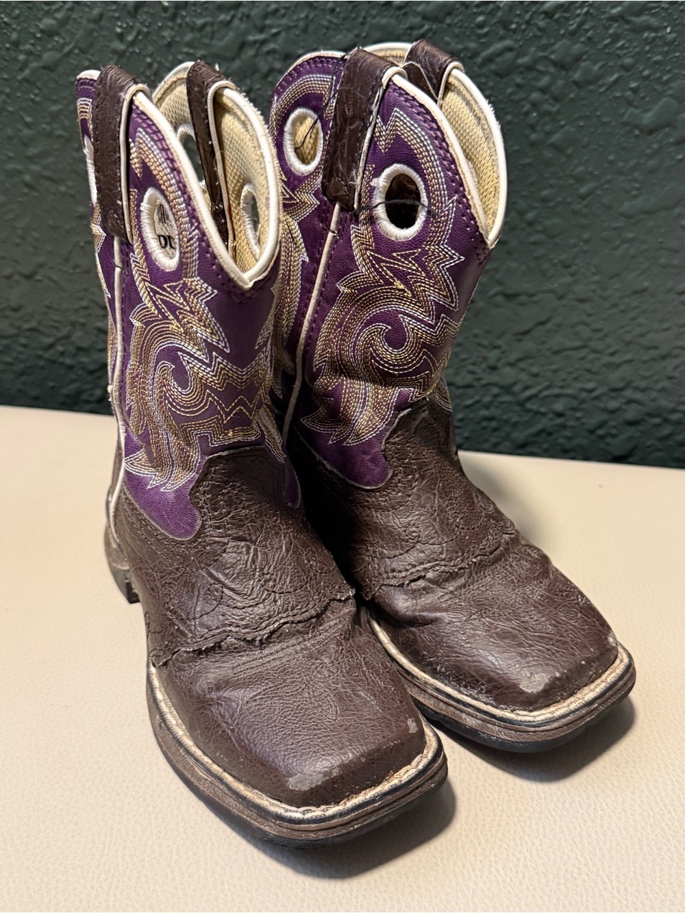 Durango Kids Brown and Purple Western Pull-On Boots size 10